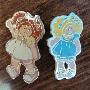 Vintage 1983 Cabbage Patch Kids Lapel Pins Blonde And Red Head Set of 2